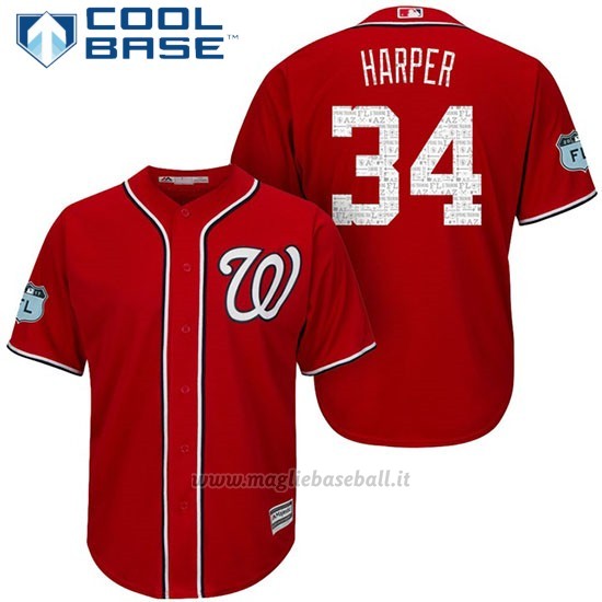 Maglia Baseball Uomo Washington Nationals Bryce Harper Scarlet 2017 Allenamento Primaverile Cool Base Giocatore